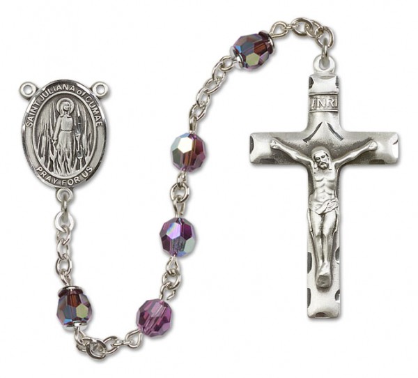 St. Juliana Sterling Silver Heirloom Rosary Squared Crucifix - Amethyst