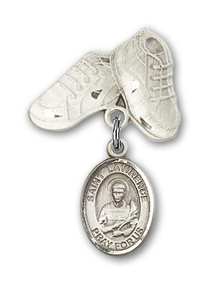 Pin Badge with St. Lawrence Charm and Baby Boots Pin - Silver tone