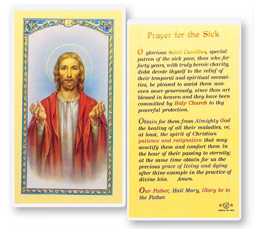Prayer For The Sick Laminated Prayer Card - 25 Cards Per Pack .80 per card