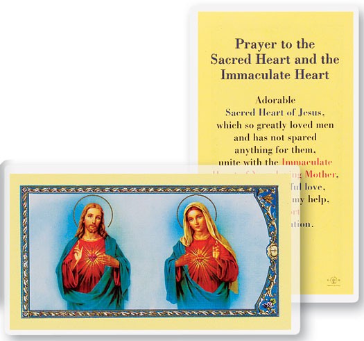 Prayer to Sacred Heart and Immaculate Heart Laminated Prayer Card - 25 Cards Per Pack .80 per card
