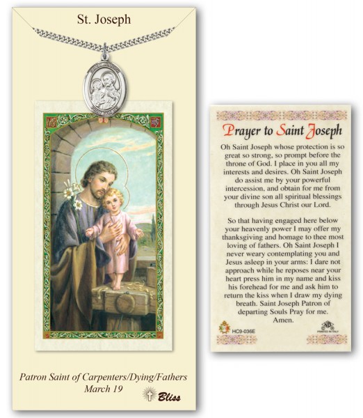 St. Joseph Medal in Pewter with Prayer Card - Silver tone