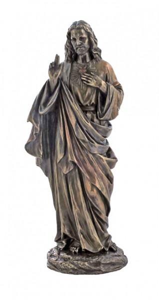 Sacred Heart of Jesus Bronzed Resin Statue - 12 Inches - Bronze