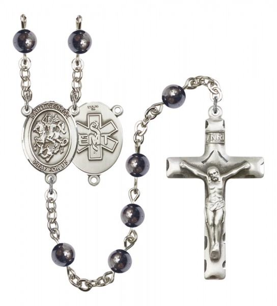 Men's St. George EMT Silver Plated Rosary - Gray