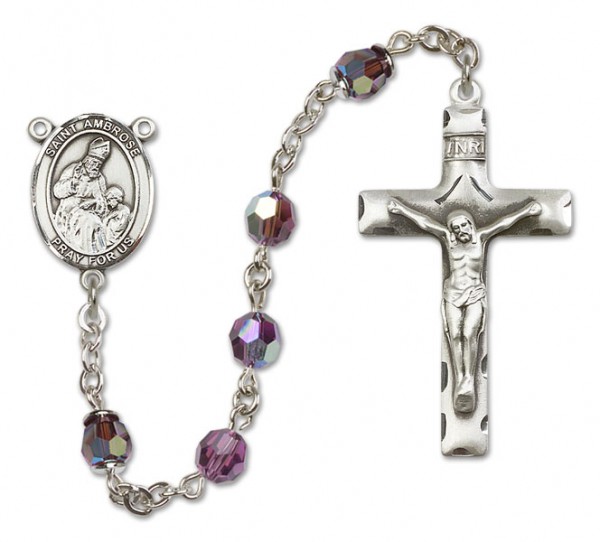 St. Ambrose Sterling Silver Heirloom Rosary Squared Crucifix - Amethyst