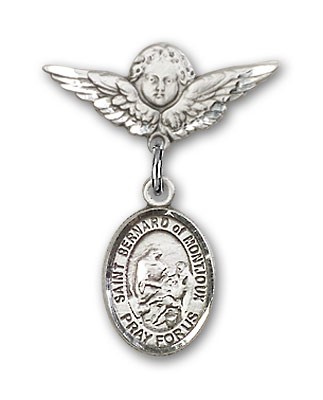 Pin Badge with St. Bernard of Montjoux Charm and Angel with Smaller Wings Badge Pin - Silver tone