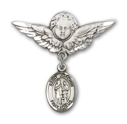 Pin Badge with St. Joachim Charm and Angel with Larger Wings Badge Pin - Silver tone