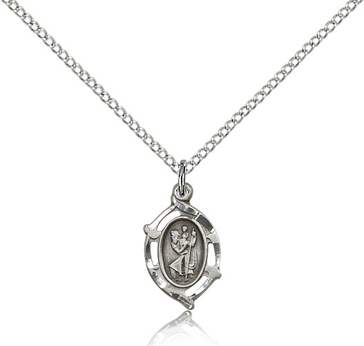 Pointed Oval Petite St. Christopher Necklace - Sterling Silver
