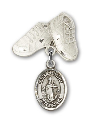 Pin Badge with St. Clement Charm and Baby Boots Pin - Silver tone