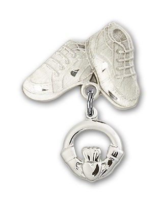 Baby Badge with Claddagh Charm and Baby Boots Pin - Silver tone