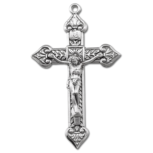 Leaf Accent Sterling Silver Rosary Crucifix - Sterling Silver