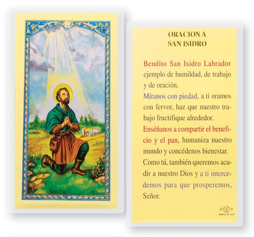 Oracion A San Isidro Laminated Spanish Prayer Card - 25 Cards Per Pack .80 per card