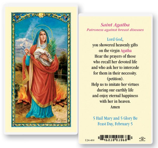St. Agatha Laminated Prayer Card - 25 Cards Per Pack .80 per card