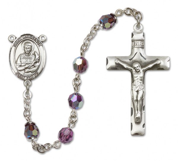 St. Lawrence Sterling Silver Heirloom Rosary Squared Crucifix - Amethyst