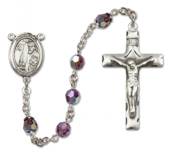 St. Elmo Sterling Silver Heirloom Rosary Squared Crucifix - Amethyst