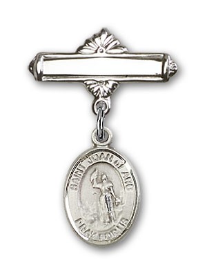 Pin Badge with St. Joan of Arc Charm and Polished Engravable Badge Pin - Silver tone