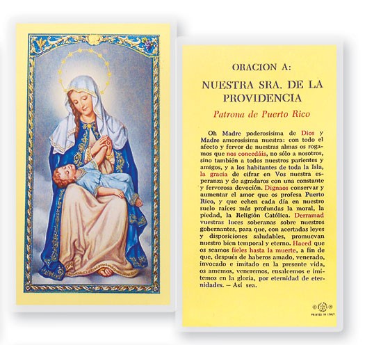Oracion A Nuestra Senora  De La Providencia Laminated Spanish Prayer Card - 25 Cards Per Pack .80 per card