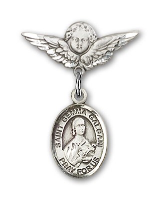 Pin Badge with St. Gemma Galgani Charm and Angel with Smaller Wings Badge Pin - Silver tone