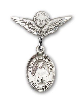 Pin Badge with St. Edith Stein Charm and Angel with Smaller Wings Badge Pin - Silver tone