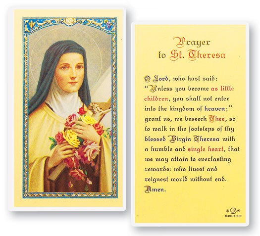 St. Theresa Laminated Prayer Card - 25 Cards Per Pack .80 per card