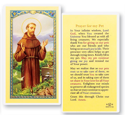 Prayer For My Pet, St. Francis Laminated Prayer Card - 25 Cards Per Pack .80 per card