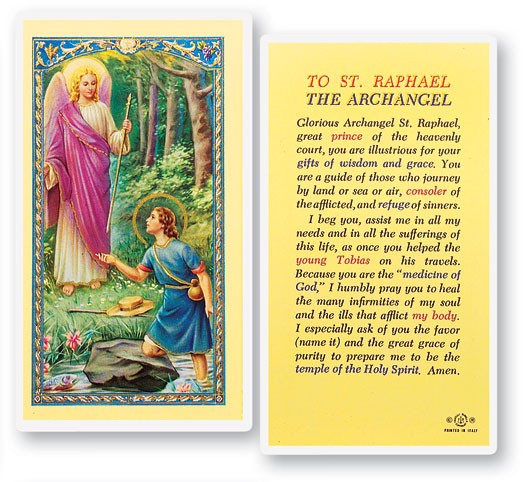 Prayer To St. Raphael Laminated Prayer Card - 25 Cards Per Pack .80 per card