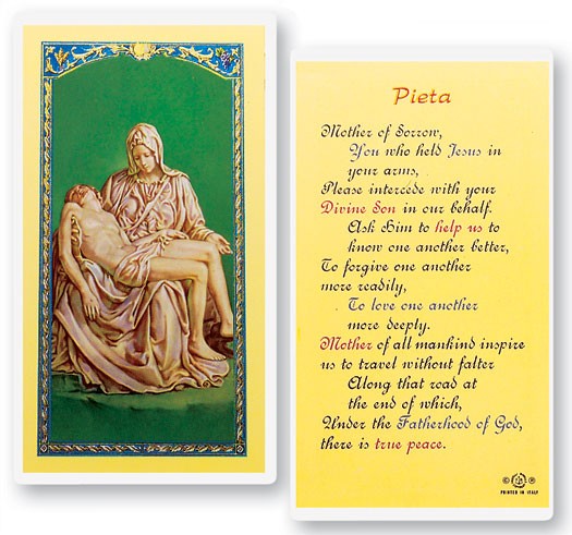 Pieta Mother of Sorrow Laminated Prayer Card - 25 Cards Per Pack .80 per card