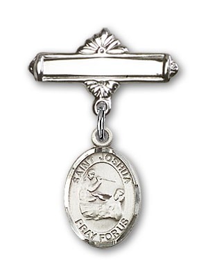 Pin Badge with St. Joshua Charm and Polished Engravable Badge Pin - Silver tone