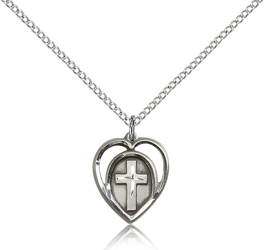 Cross in a Heart Pendant - Sterling Silver