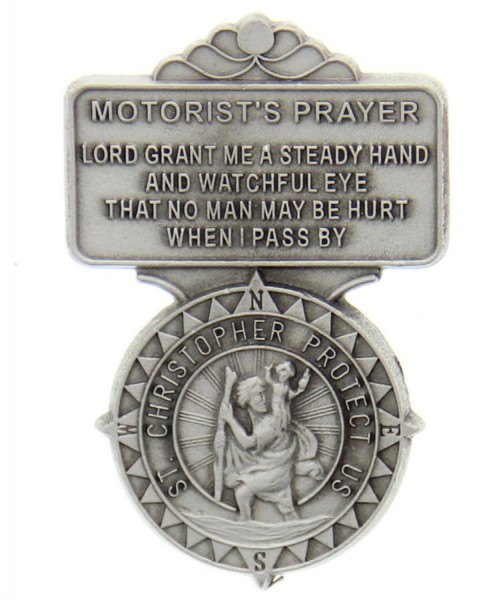 St. Christopher Motorist's Prayer Visor Clip, Pewter, 2 1/2&quot;H - Silver