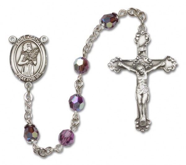 St. Agatha Sterling Silver Heirloom Rosary Fancy Crucifix - Amethyst