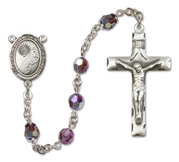 Footprints Cross Sterling Silver Heirloom Rosary Squared Crucifix - Amethyst