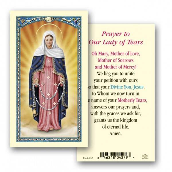 Our Lady of Tears Laminated Prayer Card - 25 Cards Per Pack .80 per card