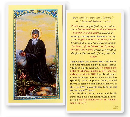 St. Charbel Laminated Prayer Card - 25 Cards Per Pack .80 per card