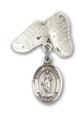 Pin Badge with St. Barbara Charm and Baby Boots Pin - Silver tone