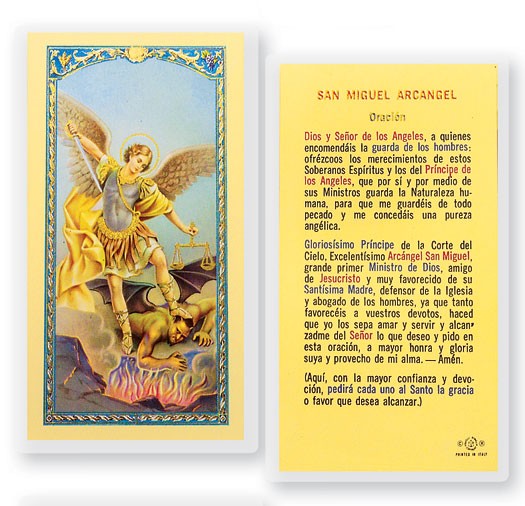Oracion A San Miguel Arcangel Laminated Spanish Prayer Card - 25 Cards Per Pack .80 per card
