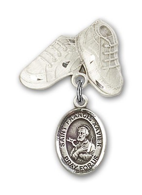 Pin Badge with St. Francis Xavier Charm and Baby Boots Pin - Silver tone