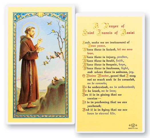 St. Francis Prayer For Peace Laminated Prayer Card - 25 Cards Per Pack .80 per card