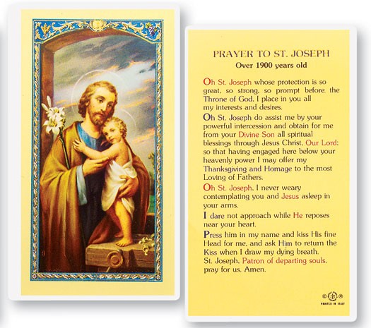 St. Joseph Laminated Prayer Card - 25 Cards Per Pack .80 per card