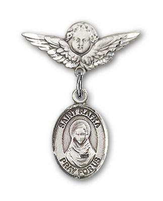 Pin Badge with St. Rafka Charm and Angel with Smaller Wings Badge Pin - Silver tone