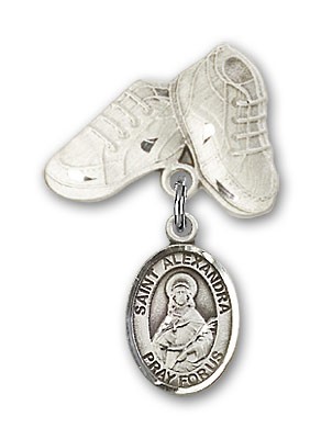 Pin Badge with St. Alexandra Charm and Baby Boots Pin - Silver tone