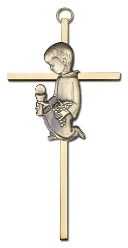 First Communion Boy Cross  6 inch - Gold Tone