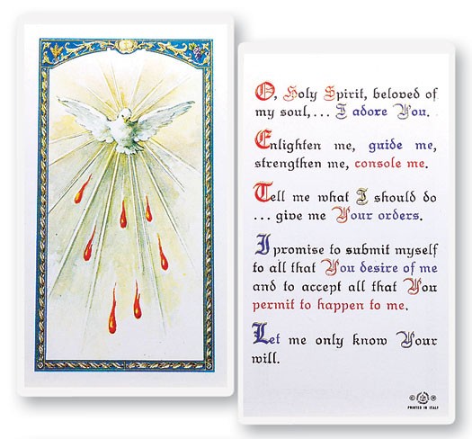 Holy Spirit Laminated Prayer Card - 25 Cards Per Pack .80 per card