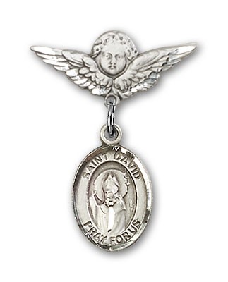 Pin Badge with St. David of Wales Charm and Angel with Smaller Wings Badge Pin - Silver tone