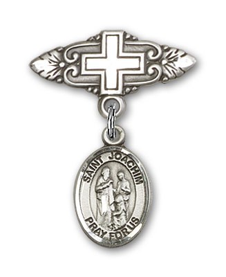 Pin Badge with St. Joachim Charm and Badge Pin with Cross - Silver tone