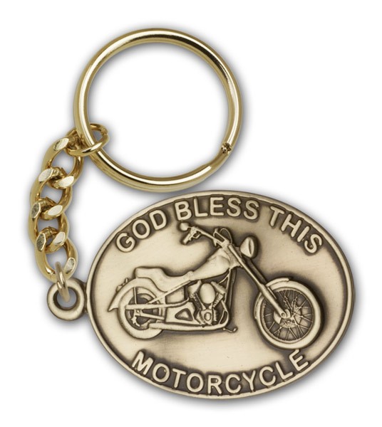 God Bless This Motorcycle Keychain - Antique Gold