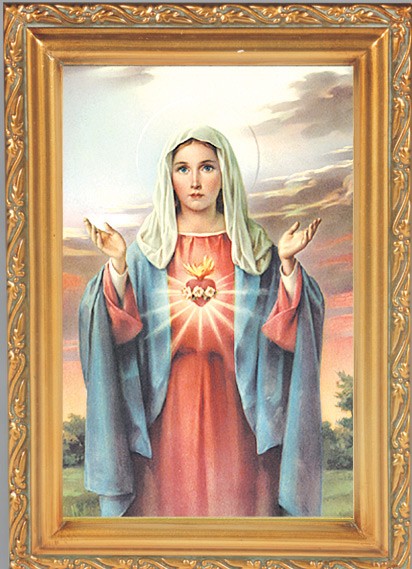 Immaculate Heart of Mary Antique Gold Framed Print - Full Color