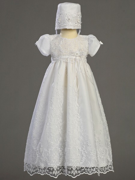 Sofia Embroidered Tulle Daylength Baptism Dress with Beadwork  - White