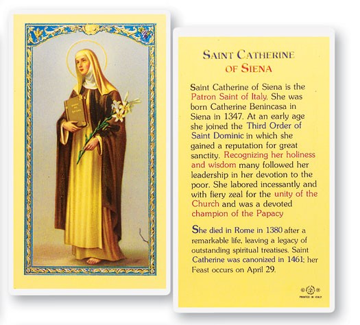 St. Catherine of Siena Laminated Prayer Card - 25 Cards Per Pack .80 per card