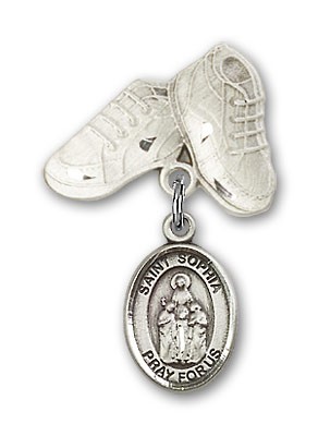 Pin Badge with St. Sophia Charm and Baby Boots Pin - Silver tone