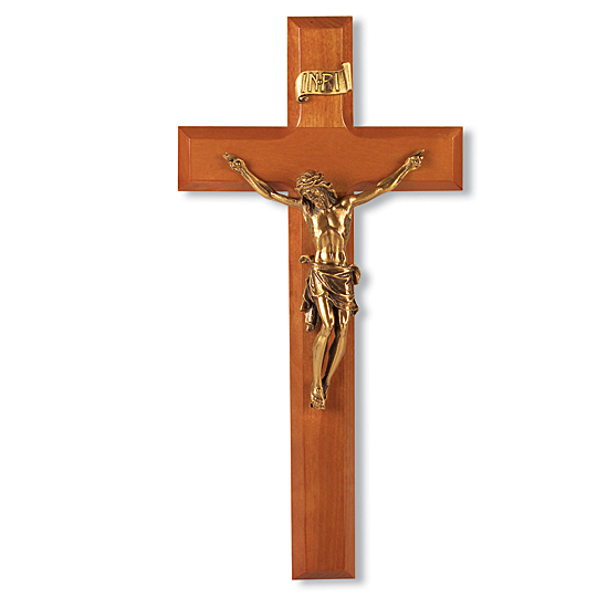 Leaning Christ Natural Cherry Wall Crucifix - 11 inch - Brown